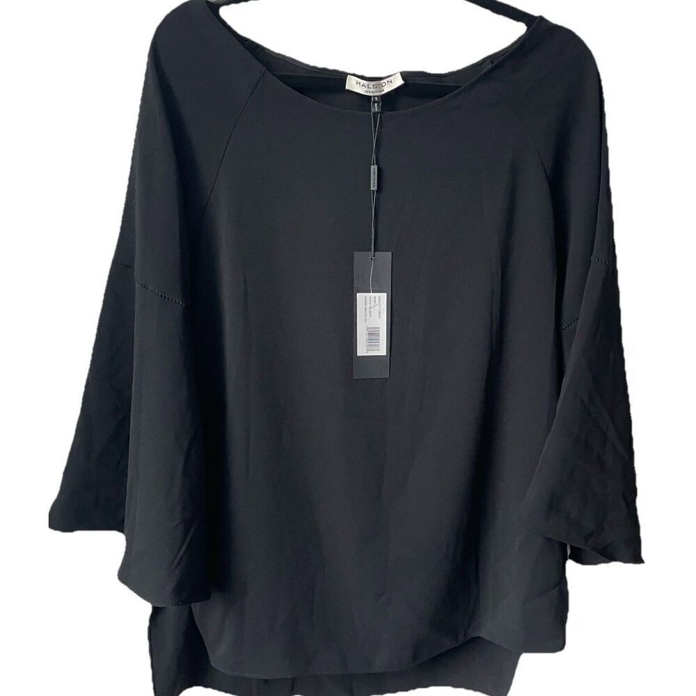 NWT'S $445 Halston Heritage Off The Shoulder Black Blouse with Bell Sleeve Small